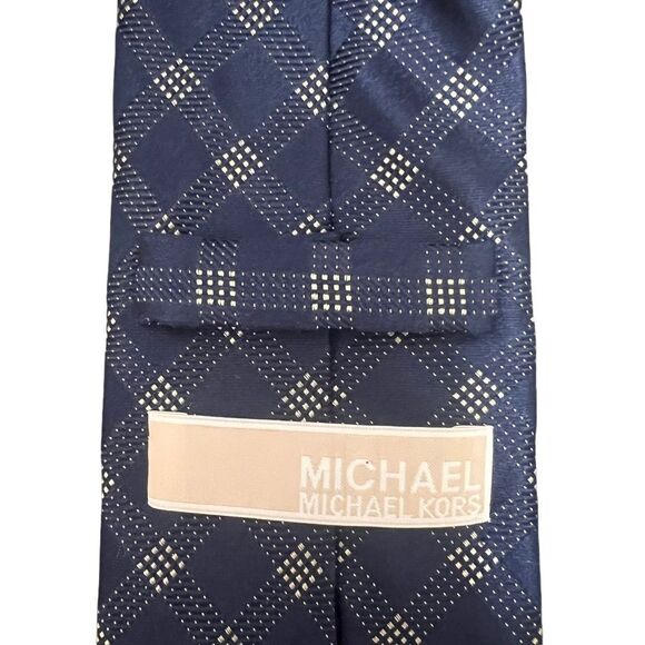 2for25 Michael Kors Silk Men Tie Blue Beige Plaid Check Classic Designer Necktie - Picture 11 of 16